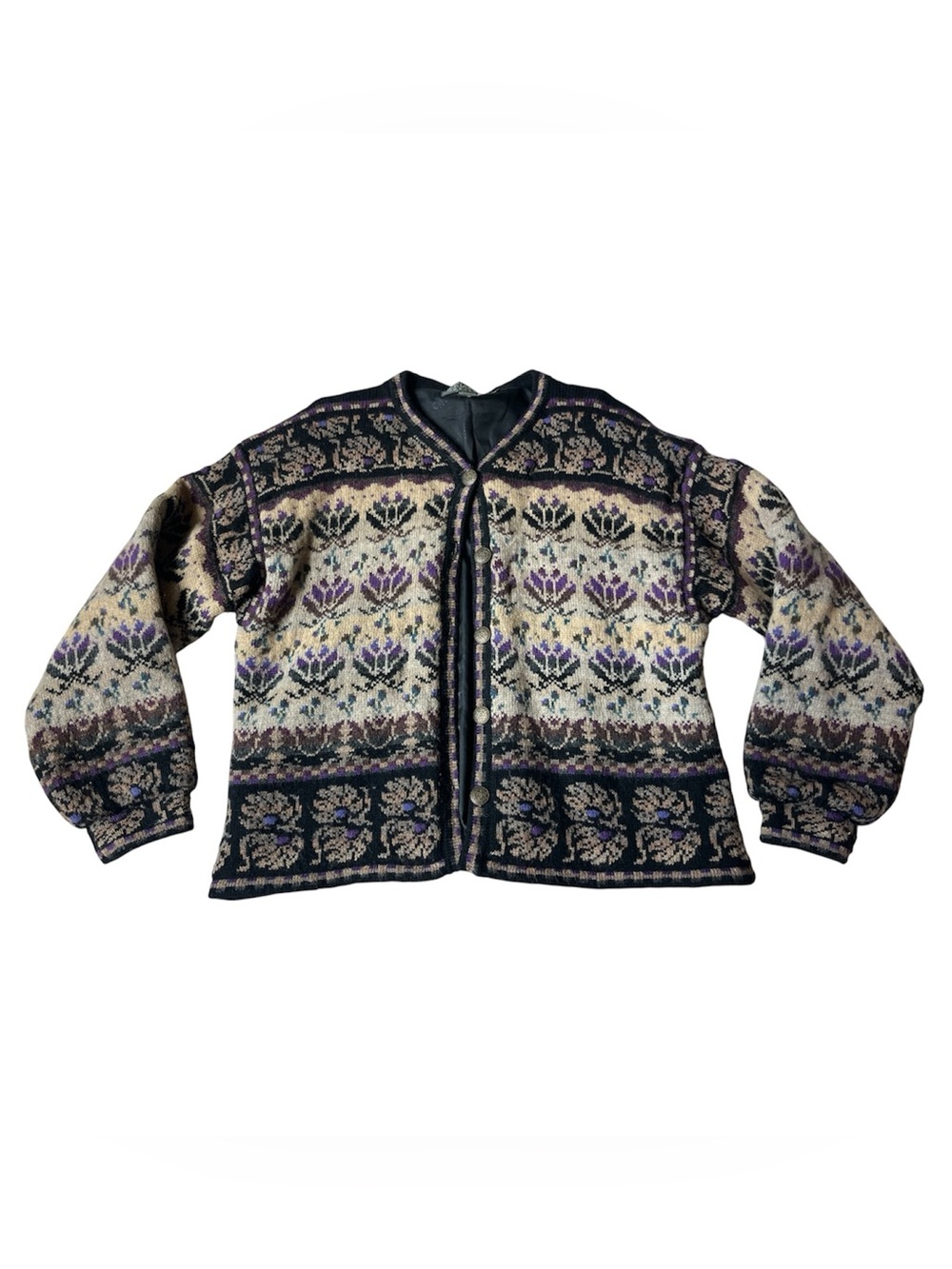 VINTAGE ICELANDIC DESIGN 100% WOOL CARDIGAN SWEATER WOMENS LARGE